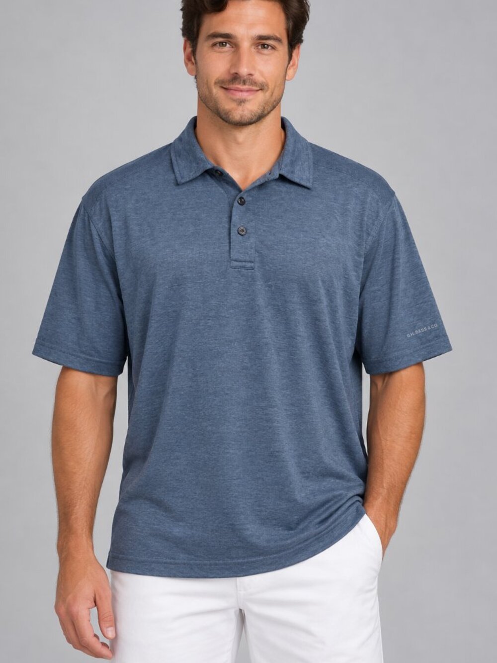 G.H. Bass & Co Men’s Medium Blue Heather Performance Golf Polo Stretch